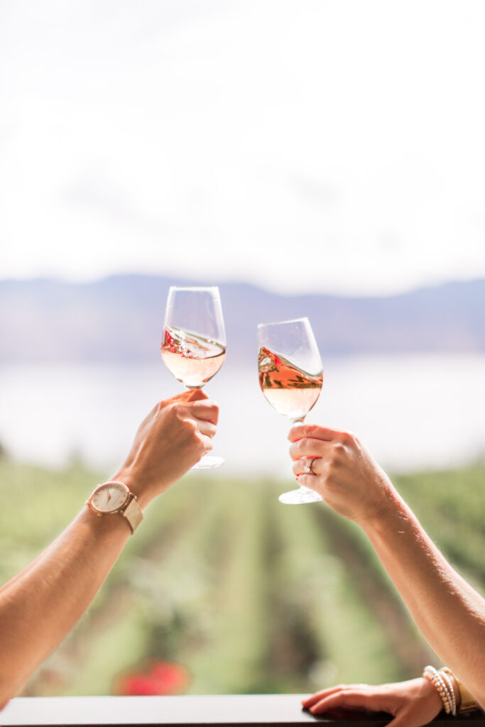 Two people toasting with glasses of wine